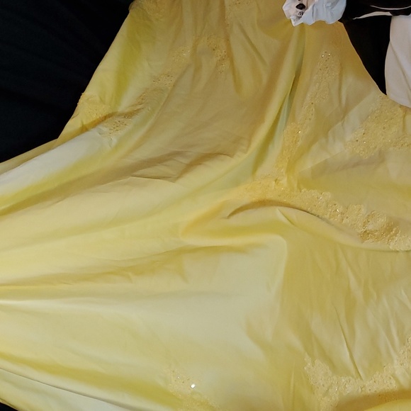 Jasmine, 10, wedding dress, train, hand upcycled yellow, costume, AS IS - Picture 10 of 13